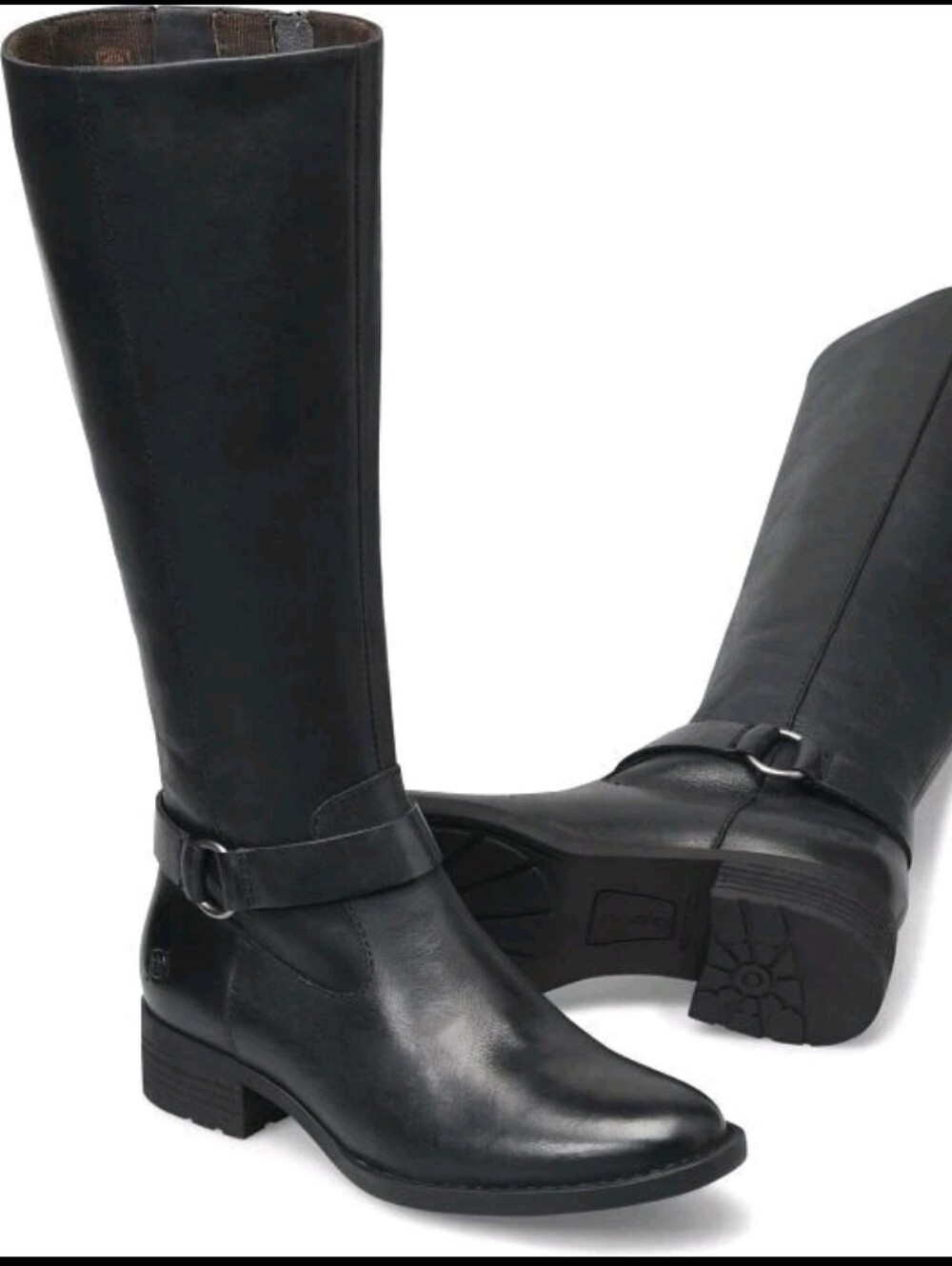 NWT Born Saddler Black Leather Wide-Calf Chunky Tread Heeled Boots Side Zip 10